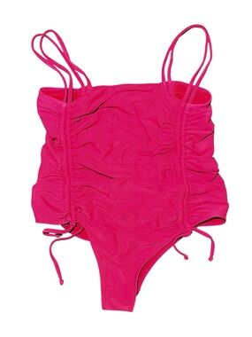 Cyn & Luca Women's Pink Ruched Drawstring Cinch Strap One Piece Swimming Suit